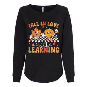 Retro Fall In Love With Learning Autumn Pumpkin Teacher Womens California Wash Sweatshirt