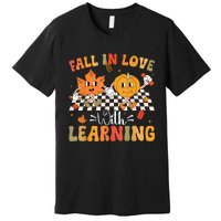 Retro Fall In Love With Learning Autumn Pumpkin Teacher Premium T-Shirt