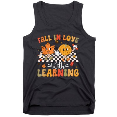 Retro Fall In Love With Learning Autumn Pumpkin Teacher Tank Top