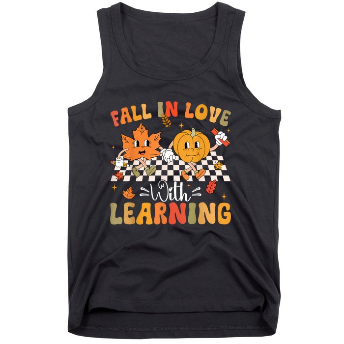 Retro Fall In Love With Learning Autumn Pumpkin Teacher Tank Top