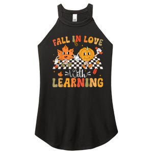 Retro Fall In Love With Learning Autumn Pumpkin Teacher Women's Perfect Tri Rocker Tank