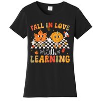 Retro Fall In Love With Learning Autumn Pumpkin Teacher Women's T-Shirt