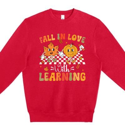 Retro Fall In Love With Learning Autumn Pumpkin Teacher Premium Crewneck Sweatshirt