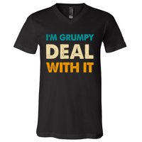 Retro Funny IM Grumpy Deal With It V-Neck T-Shirt