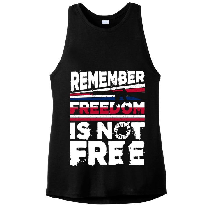 Remember Freedom Is Not Free Gift Memorial Day Ladies PosiCharge Tri-Blend Wicking Tank