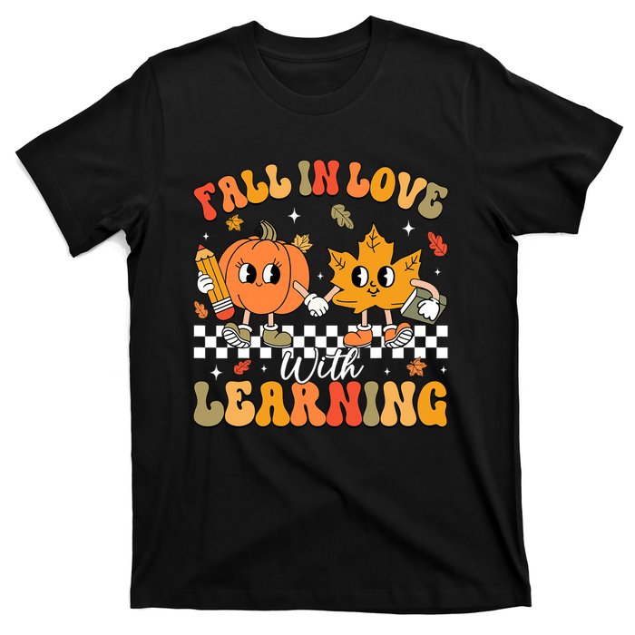 Retro Fall In Love With Learning Autumn Pumpkin Teacher T-Shirt