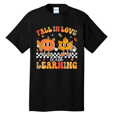 Retro Fall In Love With Learning Autumn Pumpkin Teacher Tall T-Shirt