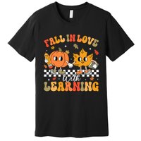 Retro Fall In Love With Learning Autumn Pumpkin Teacher Premium T-Shirt