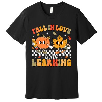 Retro Fall In Love With Learning Autumn Pumpkin Teacher Premium T-Shirt