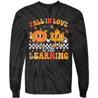 Retro Fall In Love With Learning Autumn Pumpkin Teacher Tie-Dye Long Sleeve Shirt