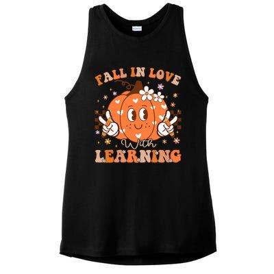 Retro Fall In Love With Learning Autumn Pumpkin Teacher Ladies PosiCharge Tri-Blend Wicking Tank