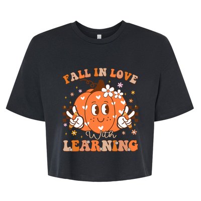 Retro Fall In Love With Learning Autumn Pumpkin Teacher Bella+Canvas Jersey Crop Tee