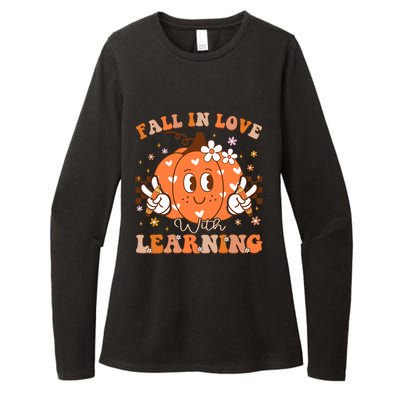 Retro Fall In Love With Learning Autumn Pumpkin Teacher Womens CVC Long Sleeve Shirt