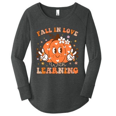 Retro Fall In Love With Learning Autumn Pumpkin Teacher Women's Perfect Tri Tunic Long Sleeve Shirt