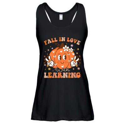 Retro Fall In Love With Learning Autumn Pumpkin Teacher Ladies Essential Flowy Tank