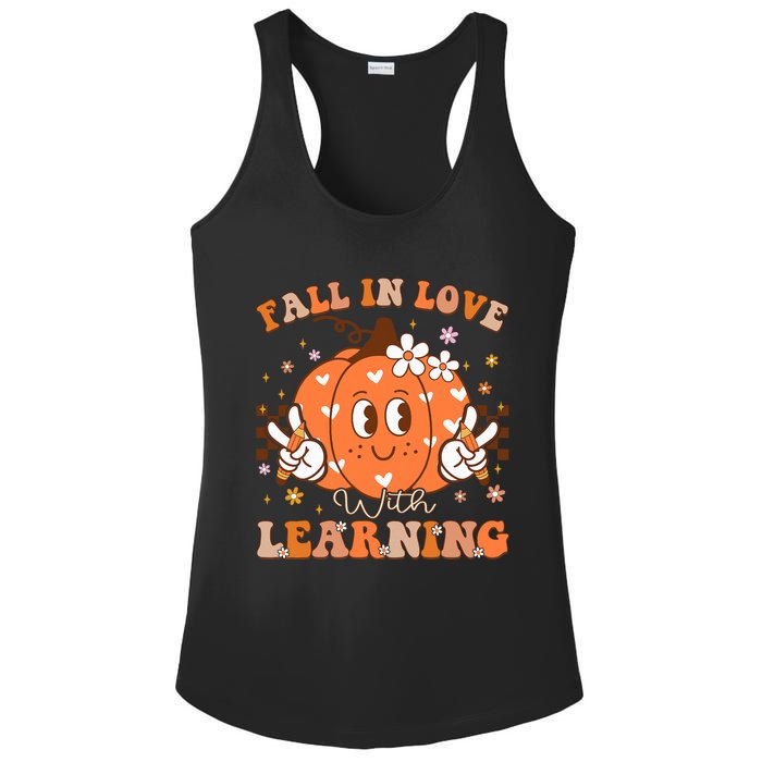 Retro Fall In Love With Learning Autumn Pumpkin Teacher Ladies PosiCharge Competitor Racerback Tank