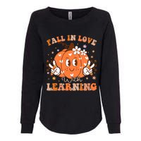 Retro Fall In Love With Learning Autumn Pumpkin Teacher Womens California Wash Sweatshirt