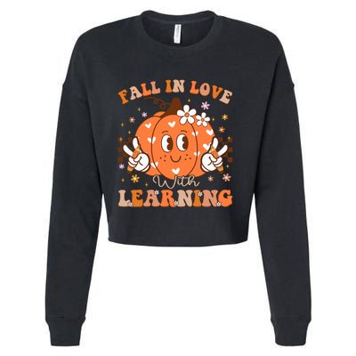 Retro Fall In Love With Learning Autumn Pumpkin Teacher Cropped Pullover Crew