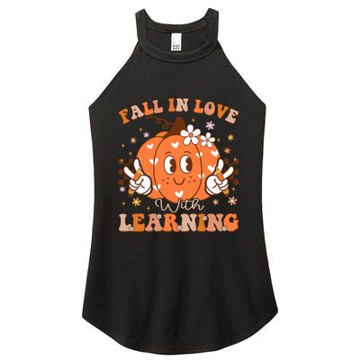 Retro Fall In Love With Learning Autumn Pumpkin Teacher Women's Perfect Tri Rocker Tank