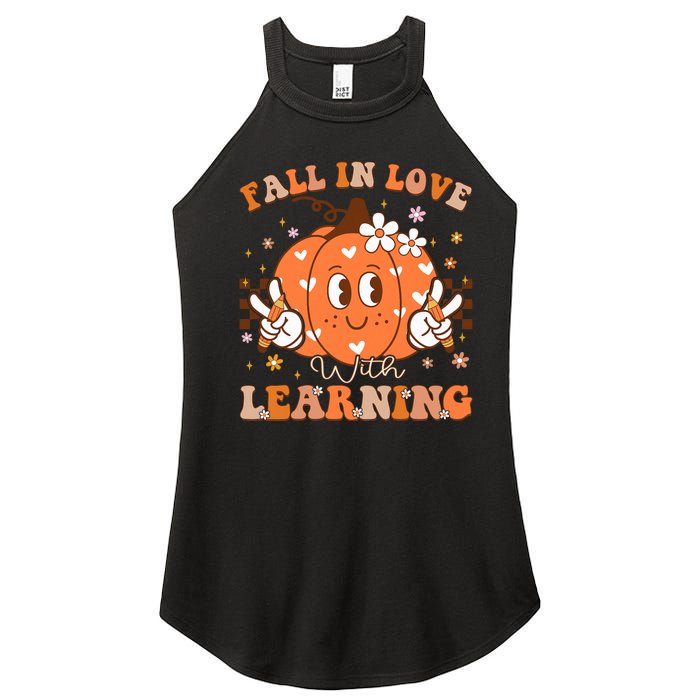 Retro Fall In Love With Learning Autumn Pumpkin Teacher Women's Perfect Tri Rocker Tank