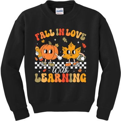 Retro Fall In Love With Learning Autumn Pumpkin Teacher Kids Sweatshirt