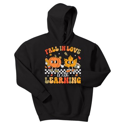 Retro Fall In Love With Learning Autumn Pumpkin Teacher Kids Hoodie