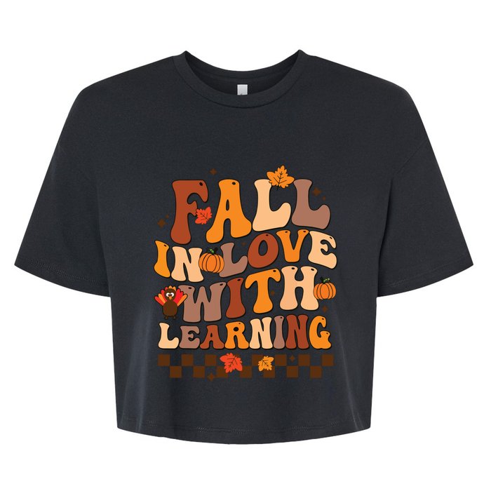 Retro Fall In Love Learning Teacher Pumpkin Spooky Teacher Bella+Canvas Jersey Crop Tee