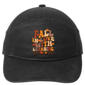 Retro Fall In Love Learning Teacher Pumpkin Spooky Teacher 7-Panel Snapback Hat