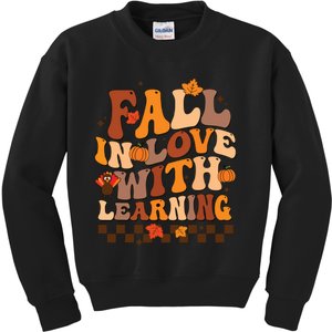 Retro Fall In Love Learning Teacher Pumpkin Spooky Teacher Kids Sweatshirt