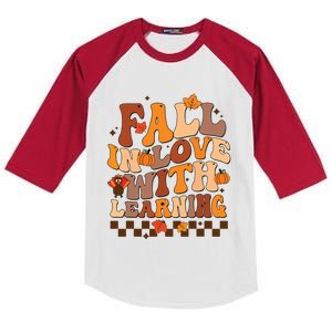 Retro Fall In Love Learning Teacher Pumpkin Spooky Teacher Kids Colorblock Raglan Jersey