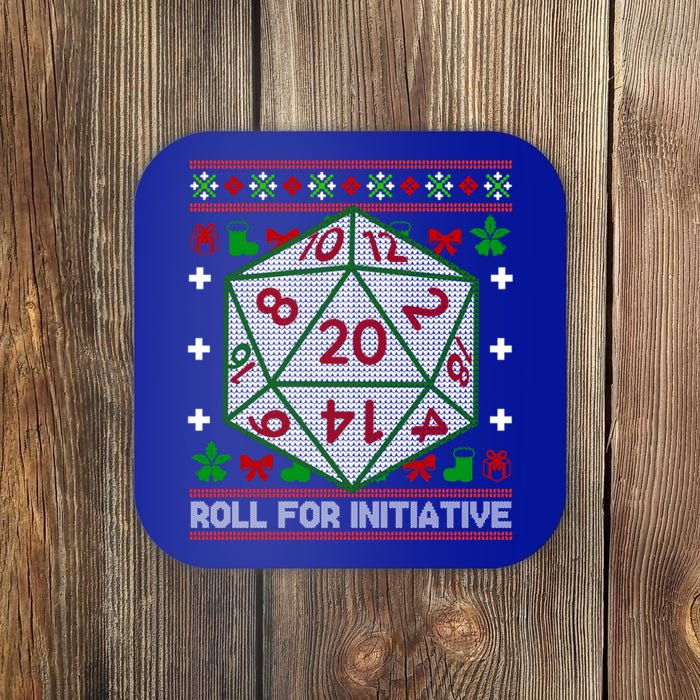 Roll For Initiative Christmas D20 Ugly Tabletop Rpg Sweaters Funny Gift Coaster