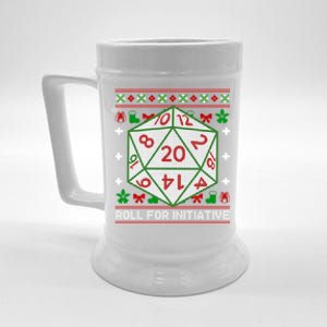 Roll For Initiative Christmas D20 Ugly Tabletop Rpg Sweaters Funny Gift Beer Stein