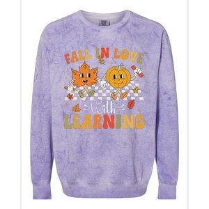 Retro Fall In Love With Learning Autumn Pumpkin Teacher Colorblast Crewneck Sweatshirt