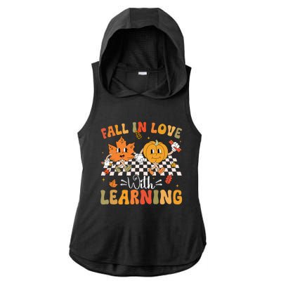 Retro Fall In Love With Learning Autumn Pumpkin Teacher Ladies PosiCharge Tri-Blend Wicking Draft Hoodie Tank