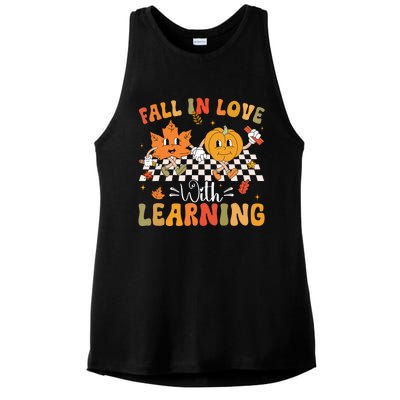 Retro Fall In Love With Learning Autumn Pumpkin Teacher Ladies PosiCharge Tri-Blend Wicking Tank