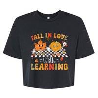 Retro Fall In Love With Learning Autumn Pumpkin Teacher Bella+Canvas Jersey Crop Tee