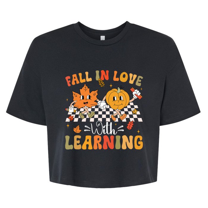 Retro Fall In Love With Learning Autumn Pumpkin Teacher Bella+Canvas Jersey Crop Tee