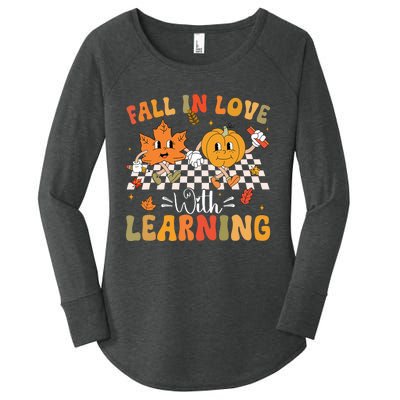 Retro Fall In Love With Learning Autumn Pumpkin Teacher Women's Perfect Tri Tunic Long Sleeve Shirt