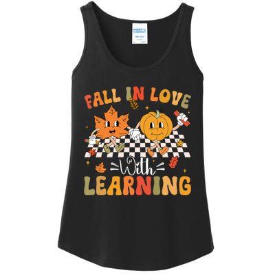 Retro Fall In Love With Learning Autumn Pumpkin Teacher Ladies Essential Tank