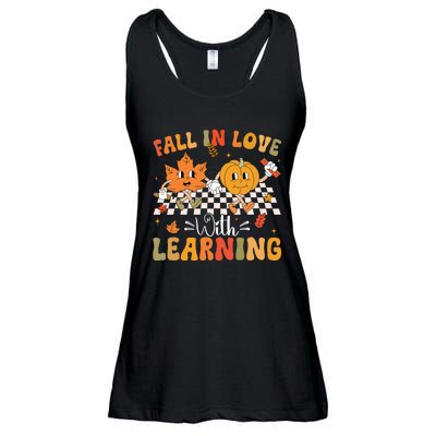 Retro Fall In Love With Learning Autumn Pumpkin Teacher Ladies Essential Flowy Tank