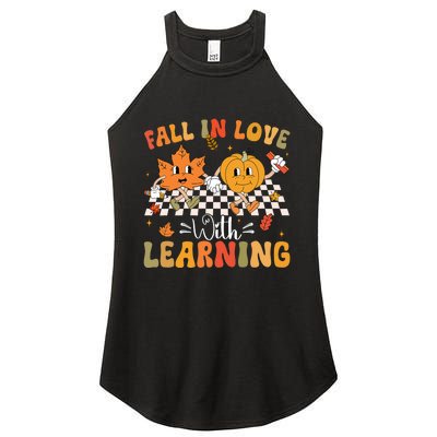 Retro Fall In Love With Learning Autumn Pumpkin Teacher Women's Perfect Tri Rocker Tank