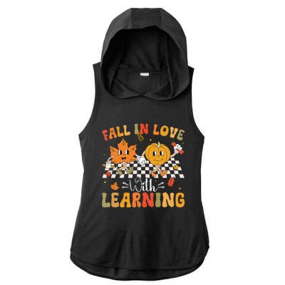 Retro Fall In Love With Learning Autumn Pumpkin Teacher Gift Ladies PosiCharge Tri-Blend Wicking Draft Hoodie Tank