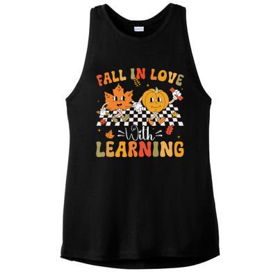 Retro Fall In Love With Learning Autumn Pumpkin Teacher Gift Ladies PosiCharge Tri-Blend Wicking Tank