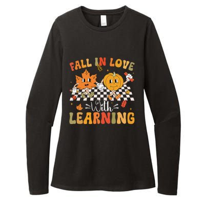 Retro Fall In Love With Learning Autumn Pumpkin Teacher Gift Womens CVC Long Sleeve Shirt