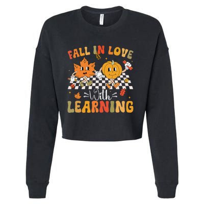 Retro Fall In Love With Learning Autumn Pumpkin Teacher Gift Cropped Pullover Crew