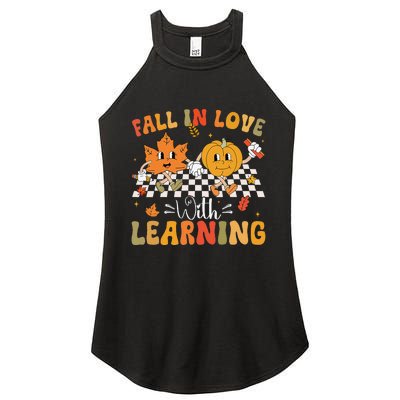 Retro Fall In Love With Learning Autumn Pumpkin Teacher Gift Women's Perfect Tri Rocker Tank