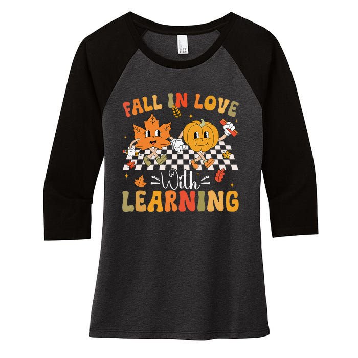 Retro Fall In Love With Learning Autumn Pumpkin Teacher Gift Women's Tri-Blend 3/4-Sleeve Raglan Shirt