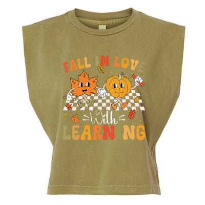 Retro Fall In Love With Learning Autumn Pumpkin Teacher Gift Garment-Dyed Women's Muscle Tee