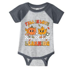 Retro Fall In Love With Learning Autumn Pumpkin Teacher Infant Baby Jersey Bodysuit