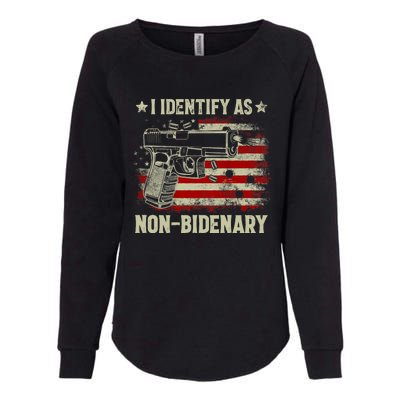 Retro Funny I Identify As Nonbidenary Gun American Flag Gift Womens California Wash Sweatshirt